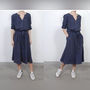 Xirena Black Chelsea Gauze Midi Dress | Size Small Cotton Tie Waist Boho Chic